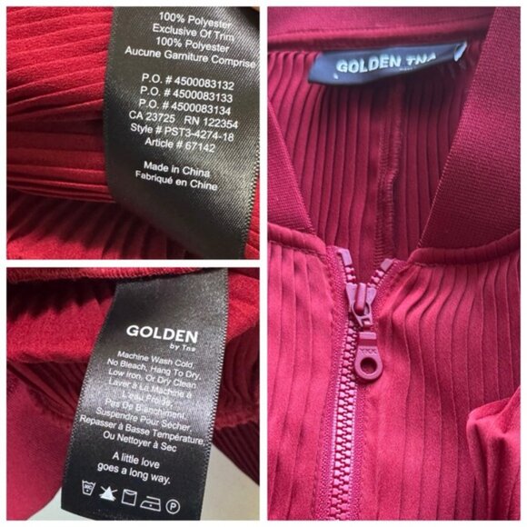 Aritzia Golden TNA NEW Bailer Pleated Oversize Balloon Track Bomber Jacket Satin - Picture 12 of 16